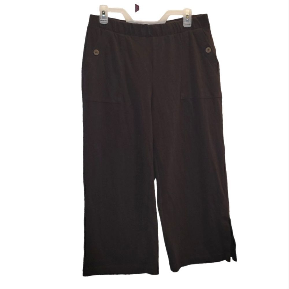 Pure J Jill Women's Brown  Cotton Linen Blend Wide Leg Crop Pants Size PM Petite
